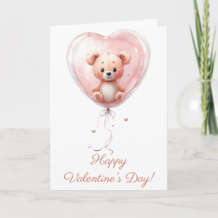 Teddy in Heart Balloon Valentines Design Card