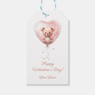 Teddy in Heart Balloon Valentines Design Gift Tags