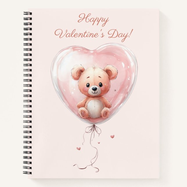 Teddy in Heart Balloon Valentines Design Notebook (Front)