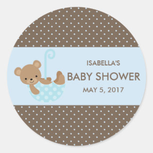 Teddy In Umbrella (Blue) Favour Bag Stickers
