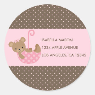 Teddy In Umbrella (Pink) Return Address Labels