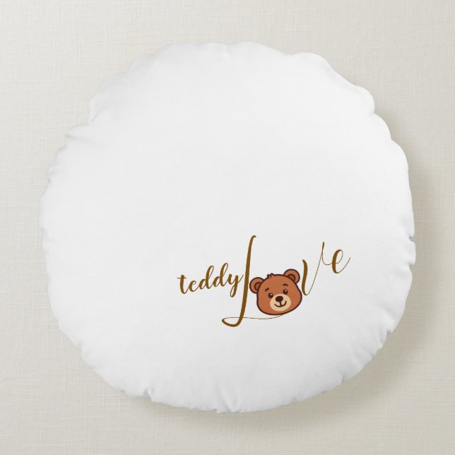 Teddy Love Round Pillow  (Front)