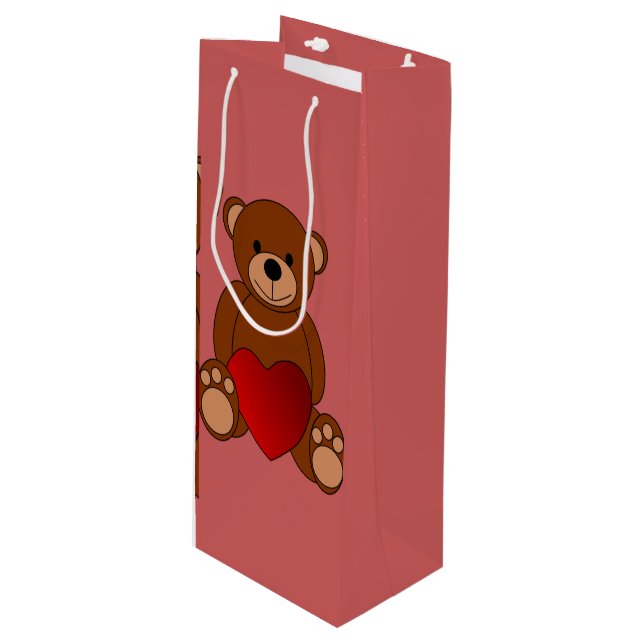 Teddy Love Wine Gift Bag (Front Angled)