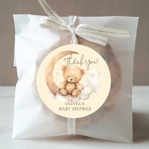 Teddy Moon Baby Shower Classic Round Sticker