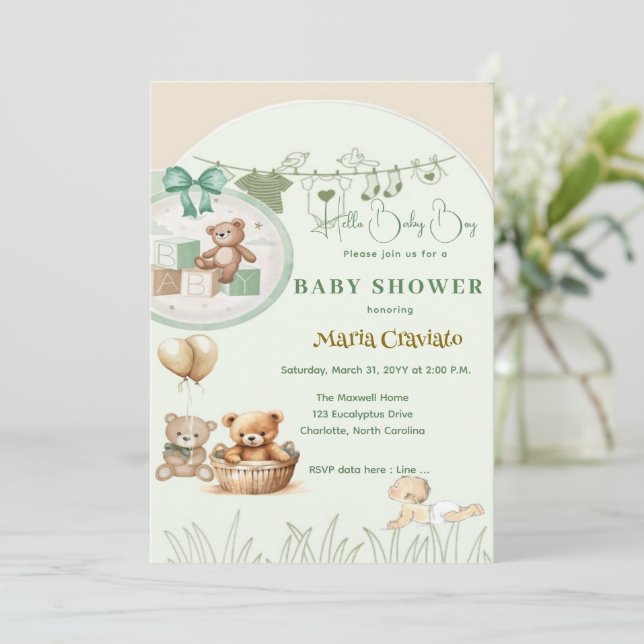 Teddy Picnic Baby Shower Invitation (Standing Front)