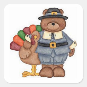 Teddy Pilgrim And Turkey Square Sticker