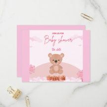 Teddy Pink Bear Girl wait baby shower invitation