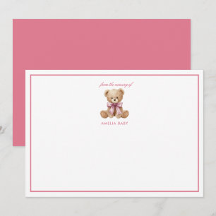 Teddy Pink bear Sweet Baby Shower note card