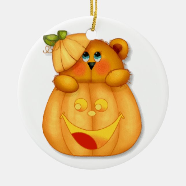 Teddy Pumpkin Ceramic Tree Decoration (Front)