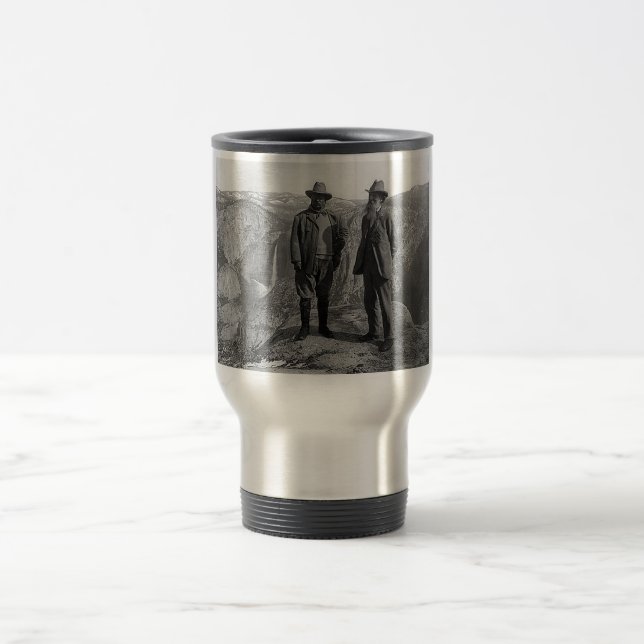 Teddy Roosevelt and John Muir  in Yosemite Travel Mug (Center)
