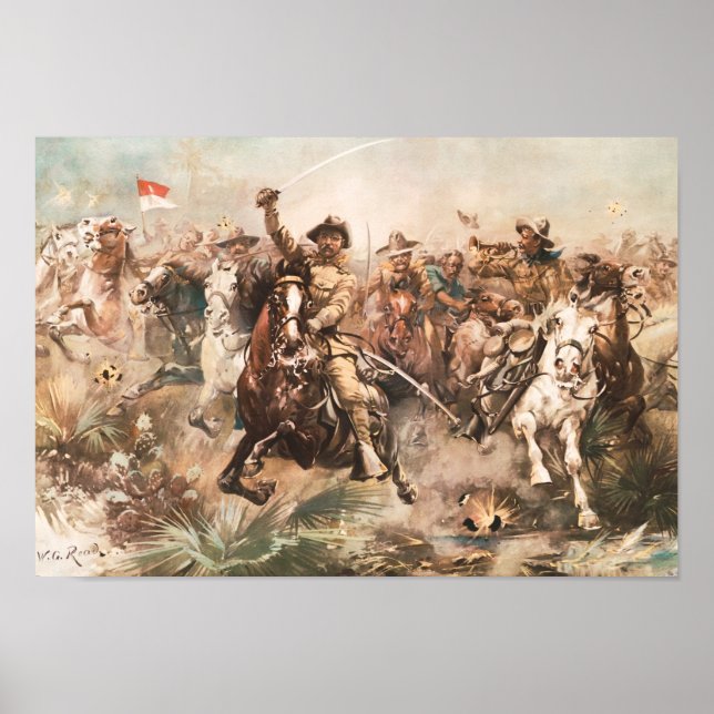 Teddy Roosevelt and The Rough Riders Charging Poster (Front)