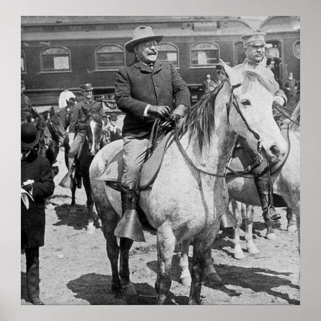 Teddy Roosevelt on Horseback in Yellowstone Poster (Front)