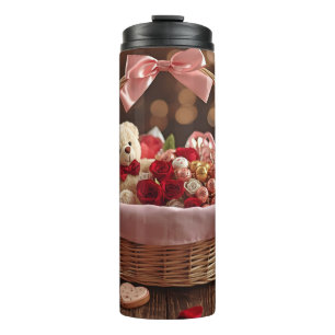 Teddy Rose Basket Romantic Valentine Stainless Thermal Tumbler
