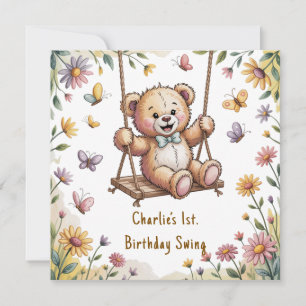 Teddy’s First Birthday Swing Party Invitation
