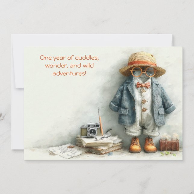 Teddy Safari Explorer – 1st Birthday Invitation (Front)