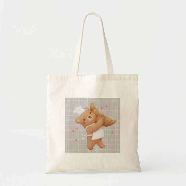 Teddy the Baker with Croissant Tote Bag (Front)