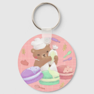 Teddy the Baker with Macarons Key Ring