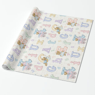 Teddy Tots Pastel Alphabet Wrapping Paper