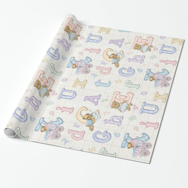 Teddy Tots Pastel Alphabet Wrapping Paper (Unrolled)