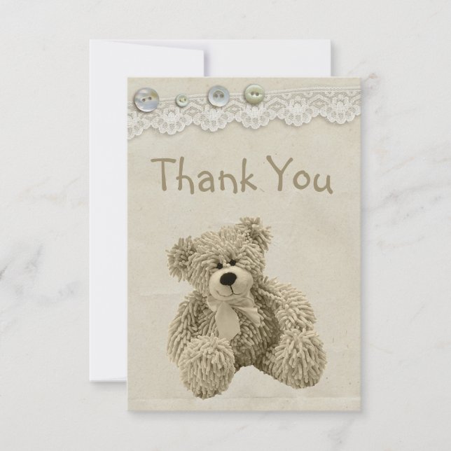 Teddy Vintage Lace Print Thank You Card (Front)