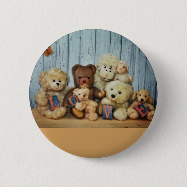 Teddy with friends 6 cm round badge (Front)