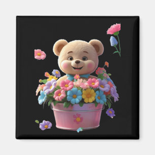 Teddy with Ribbon Bucket Funny Unisex Design for Magnet