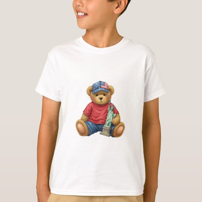 Teddy with the Statue of Liberty, by Natasha Us T-Shirt (Front)