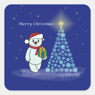 Teddybär neben dem Weihnachtsbaum Square Sticker
