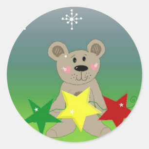 Teddybear with Holiday Stars Classic Round Sticker