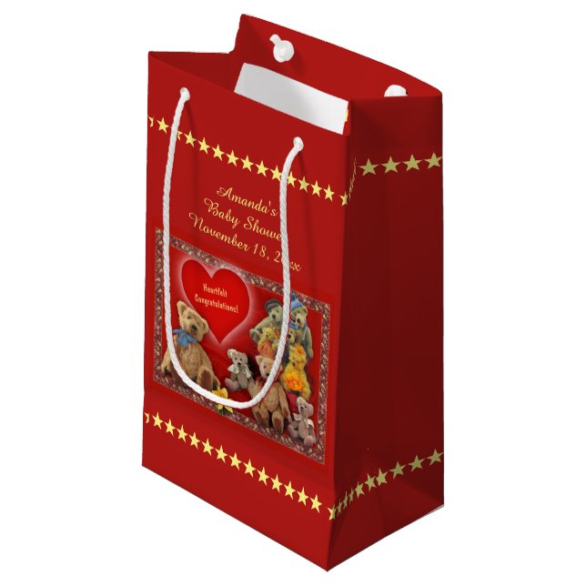 Teddybears Baby Shower (customisable) Small Gift Bag (Front Angled)