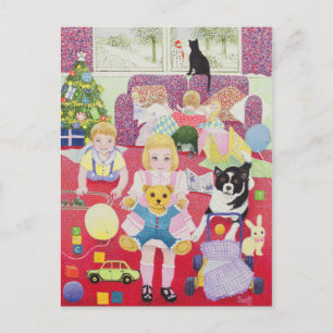 Teddy's Christmas Pajamas Holiday Postcard
