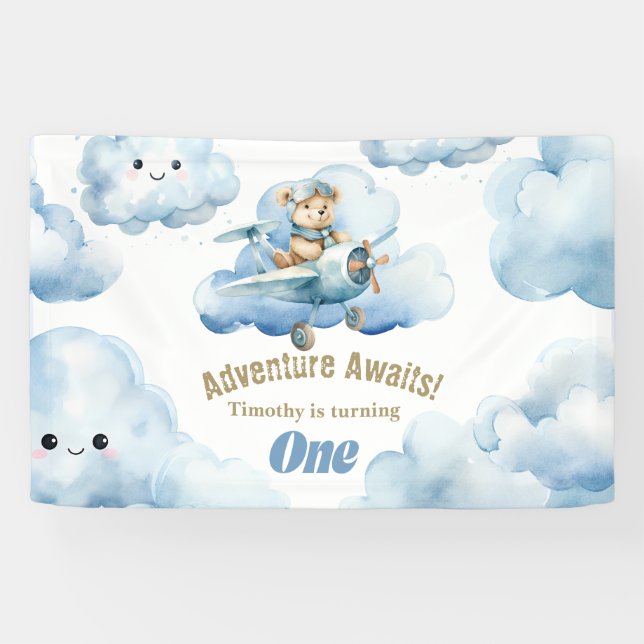 Teddy's First Birthday Flight: A High-Flying  Banner (Horizontal)