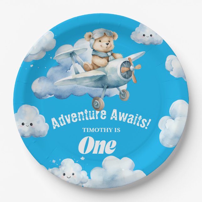 Teddy's First Birthday Sky-High Soiree  Paper Plate (Front)