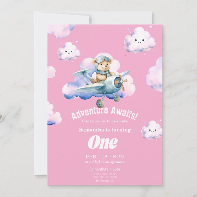 Teddy's First Birthday Sky Safari Invitation (Front)