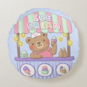Teddy's Ice Cream Parlor Round Cushion