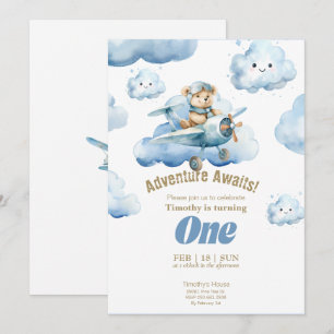 Teddy's Sky-High First Birthday Adventure Invitation