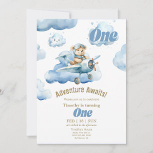 Teddy's Sky-High First Birthday Adventure Invitation