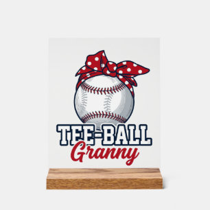 Tee Ball Granny Baseball Bow Vintage Shirt_1 Acrylic Sign