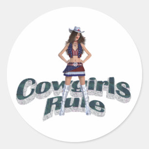 TEE Cowgirls Rule Classic Round Sticker