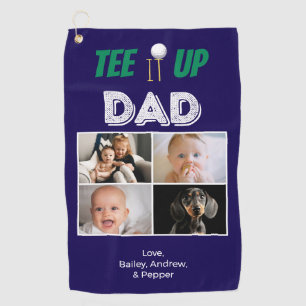 Tee It Up Dad Custom Fathers Day 4 Photo Navy Blue Golf Towel