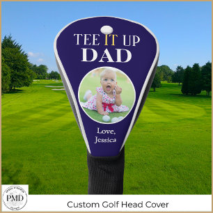 Tee It Up Dad Custom Photo Navy Blue Golf Head Cover