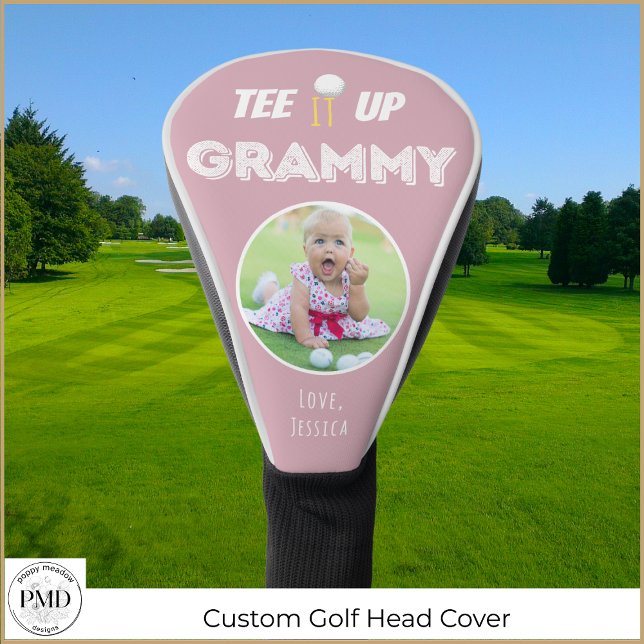Tee It Up Grammy Custom Photo Pink Golf Head Cover (Tee It Up Grammy Personalized Photo Pink Golf Head Cover with Child or Pet Photo, Name.)