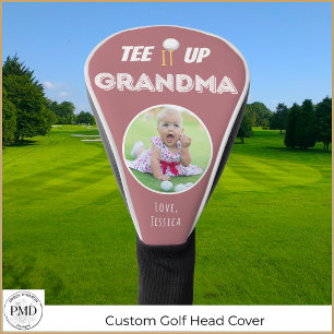 Tee It Up Grandma Photo Personalised Dusty Rose Golf Head Cover