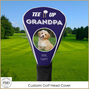 Tee It Up Grandpa Custom Pet Photo Father Day Blue Golf Head Cover
