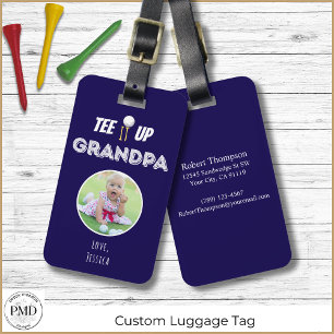 Tee It Up Grandpa Custom Photo Fathers Day Blue Luggage Tag