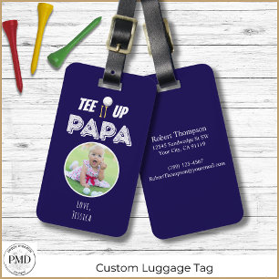 Tee It Up Papa Custom Photo Golf Navy Blue Luggage Tag