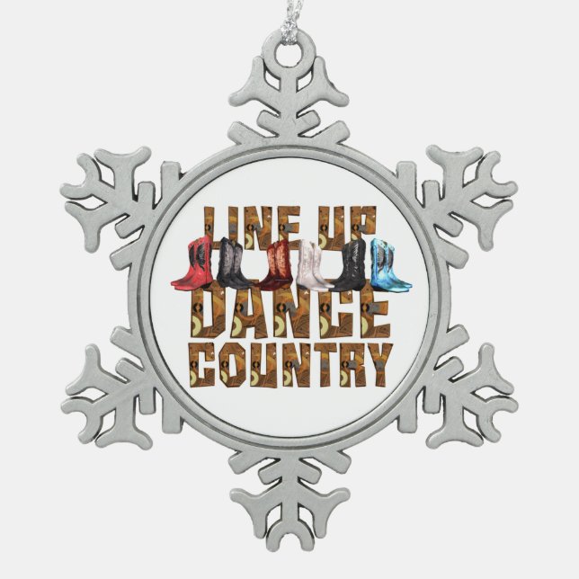 TEE Line Dance Country Snowflake Pewter Christmas Ornament (Front)