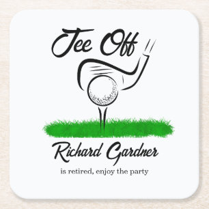 Tee Off for an UnForeGettable Retirement Party Square Paper Coaster