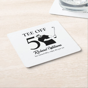 Tee Off Start of A New Era Men's 50th Birthday Square Paper Coaster