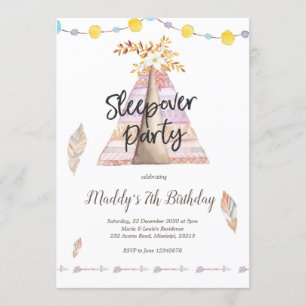 Tee Pee Sleepover Girl Birthday Party Invitation